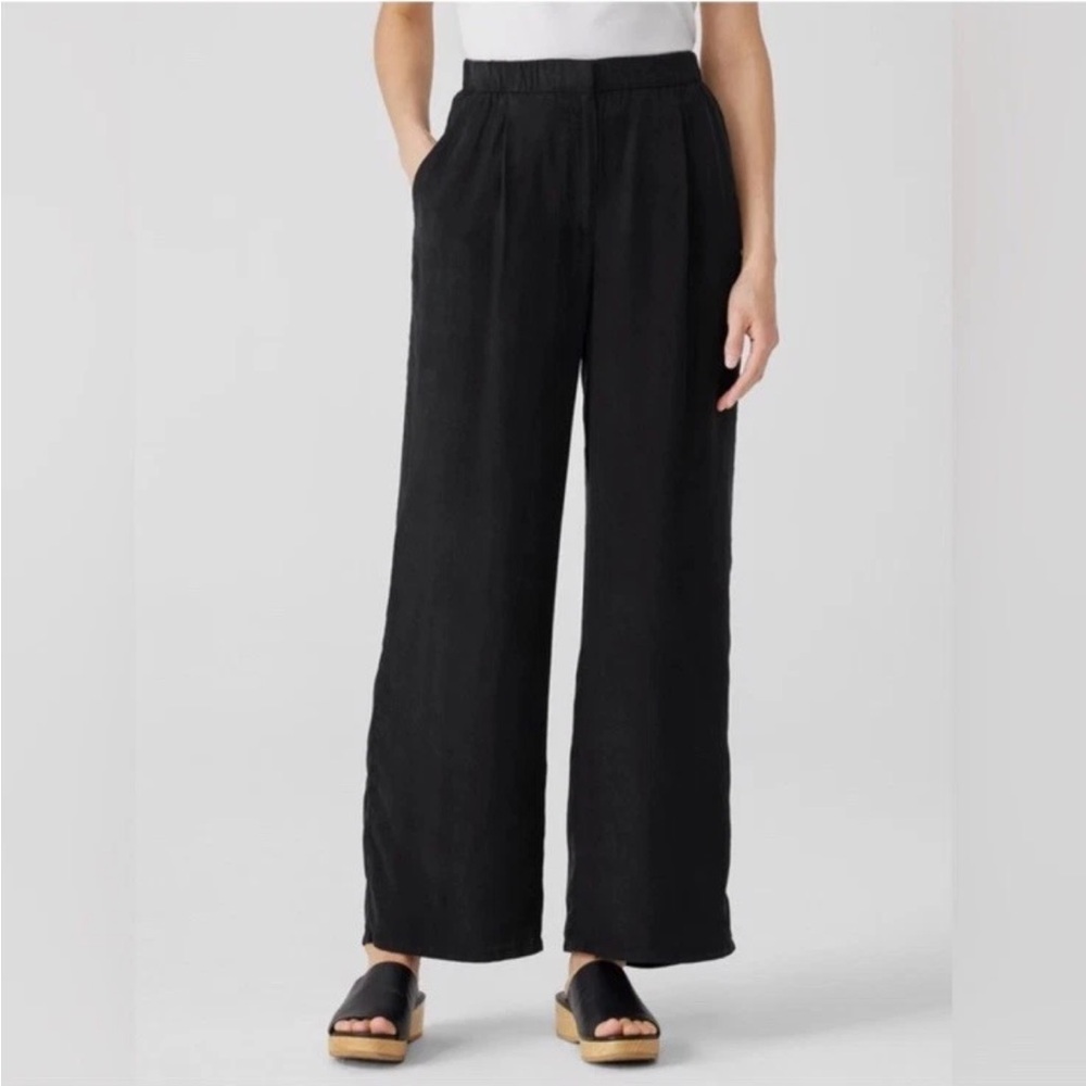 Eileen Fisher black wide leg tencel pant